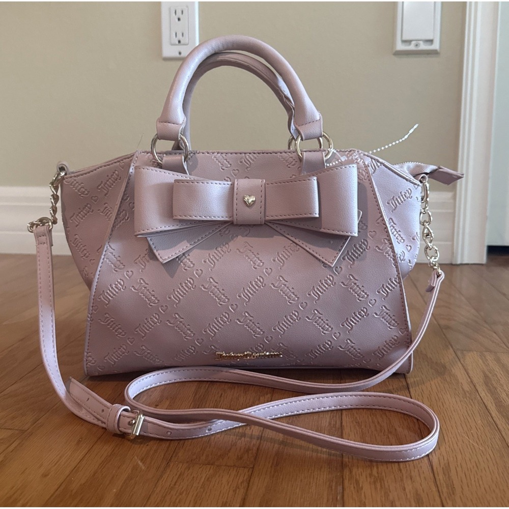 NWOT Juicy Couture Bow Crossbody Top Handle Dusty Blush Pink Purse Embossed Logo